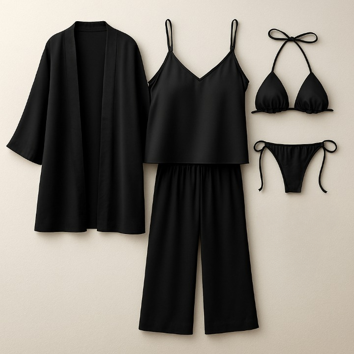 5-piece Satin Sleepwear Set – Robe,