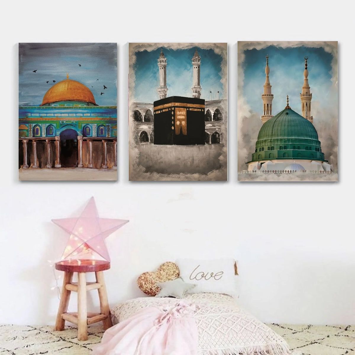 3 Pcs Islamic Holiest Sites Representation Wallmate Set For Home