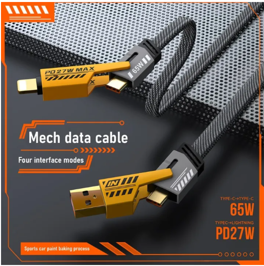 4 In 1 Data Cable – Usb-c & Lightning Connectors, Braided Durable Design,