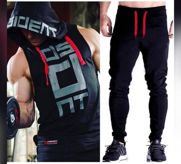 Black Gym Sleeveless Hood Tracksuit