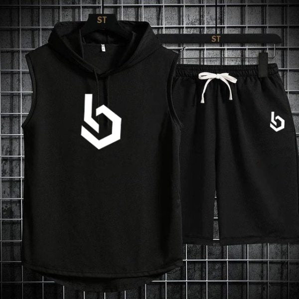 Summer Gym Hooded Short Track Suit Fabric Jersey (black)